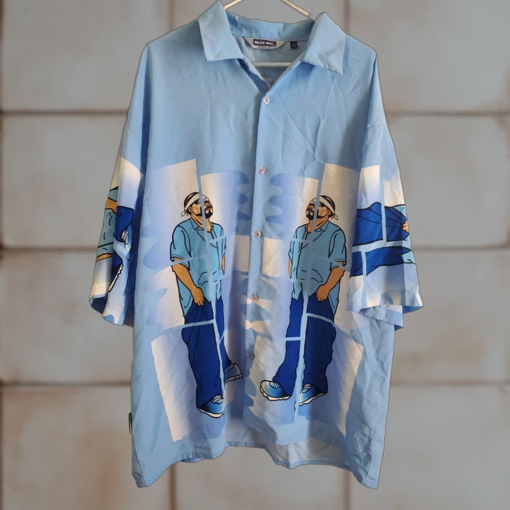 Vintage Blue Boy Men's Shirt XL Button-Up AOP Graphic Print Gangster Hip Hop Streetwear Casual Button-Down Long Sleeve Blue Size US XL / EU 56 / 4 - 1 Thumbnail