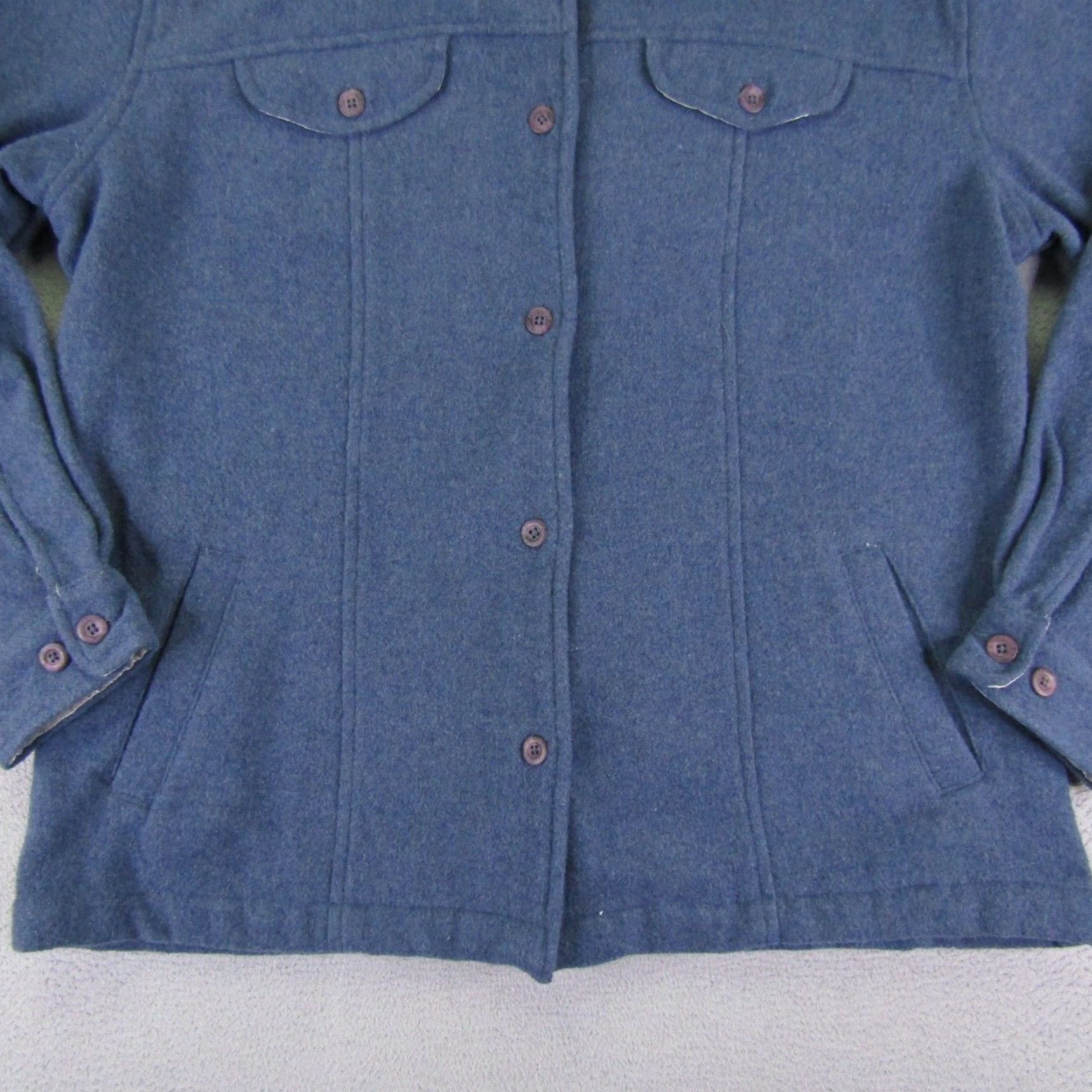 Vintage Columbia Shirt Womens Large Blue Wool Blend Shacket Overshirt Button Up Warm Top Size L / US 10 / IT 46 - 3 Thumbnail