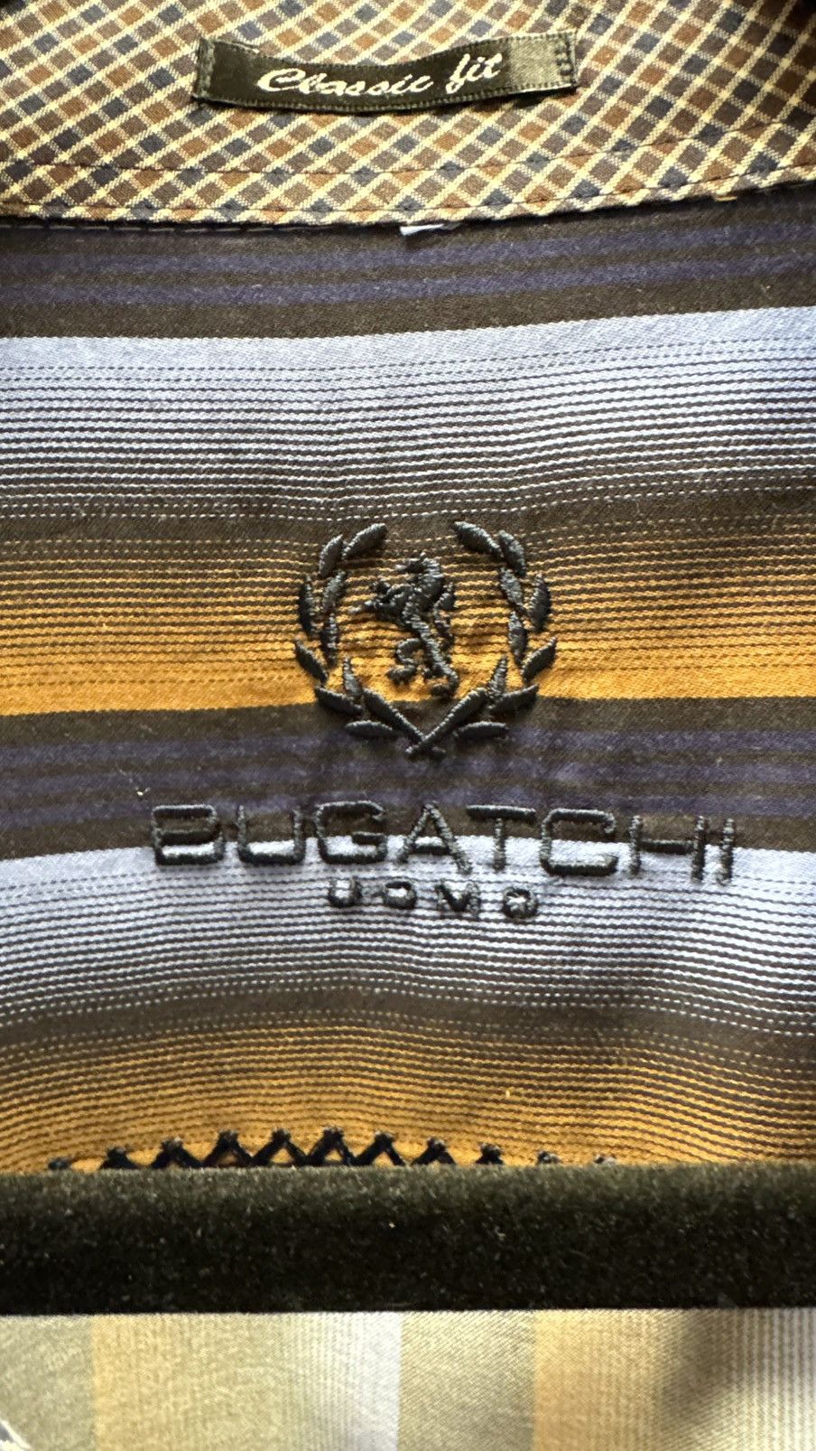 BUGATCHI BUGATCHI Tan and blue striped buttoned long sleeve Size US XL / EU 56 / 4 - 2 Thumbnail