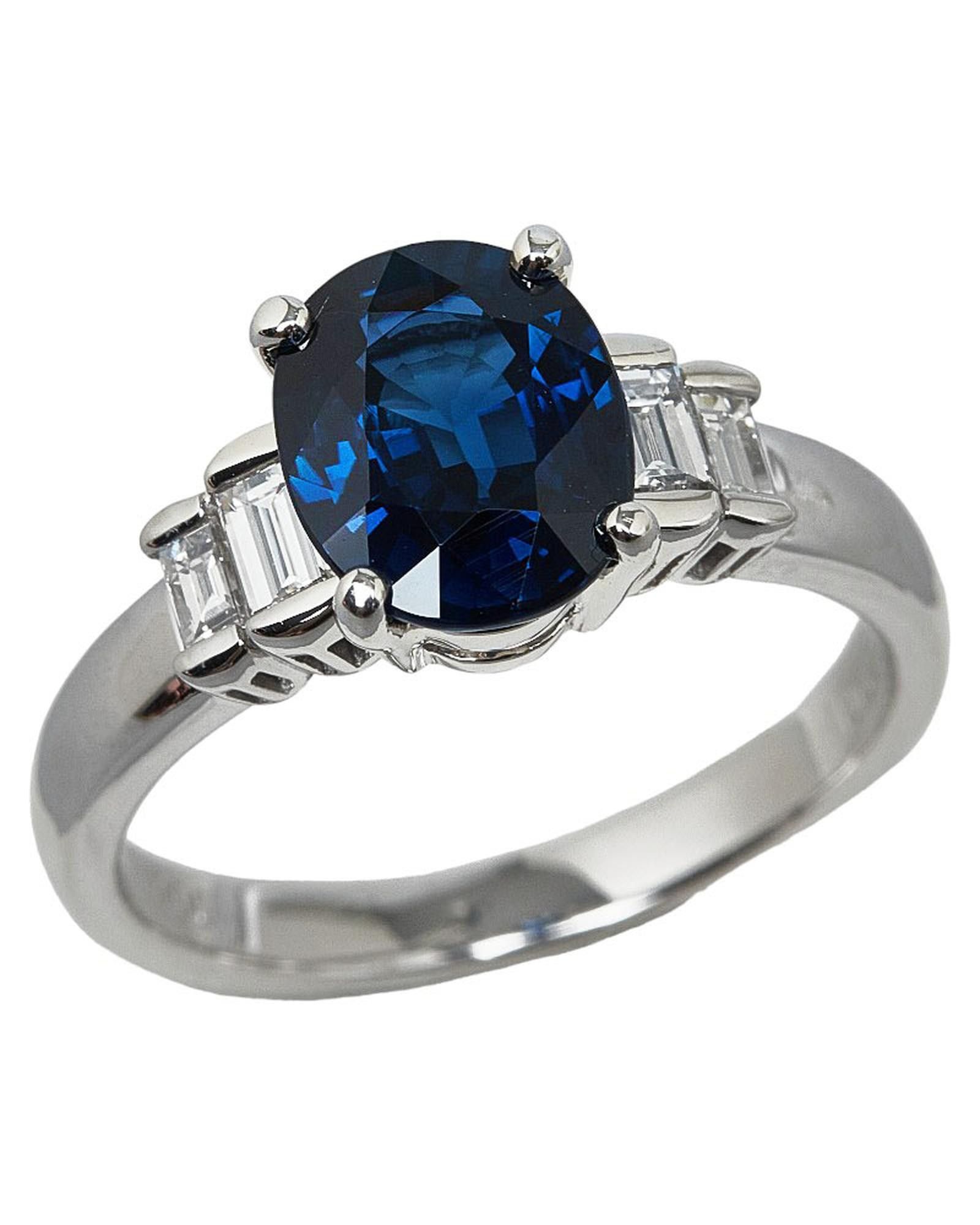 image of Platinum Diamond And Sapphire Ring in Silver, Women's
