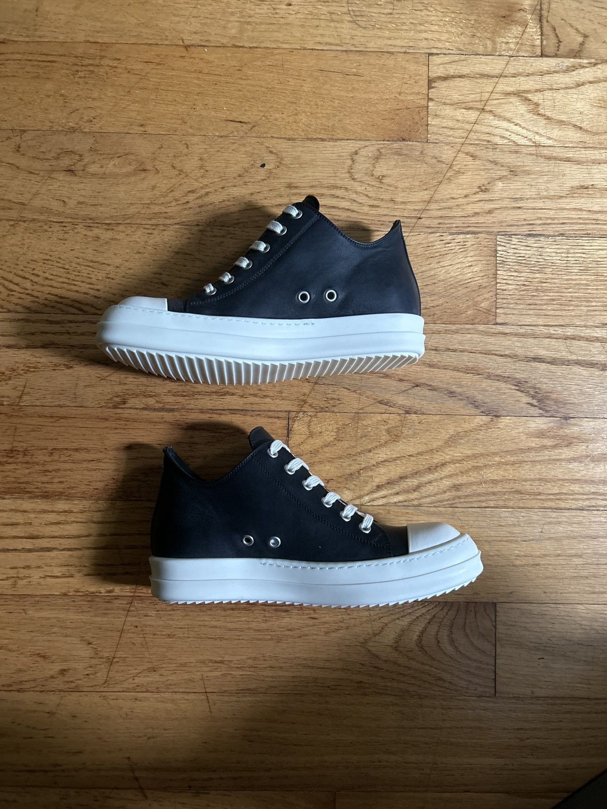 image of Rick Owens Low Top Leather Sneaker in Black, Women's (Size 8)