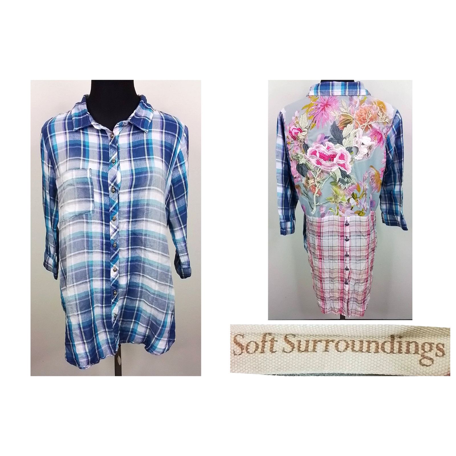 Soft Surroundings Soft Surroundings Women's M Plaid Floral Button Up Blouse Size M / US 6-8 / IT 42-44 - 1 Thumbnail