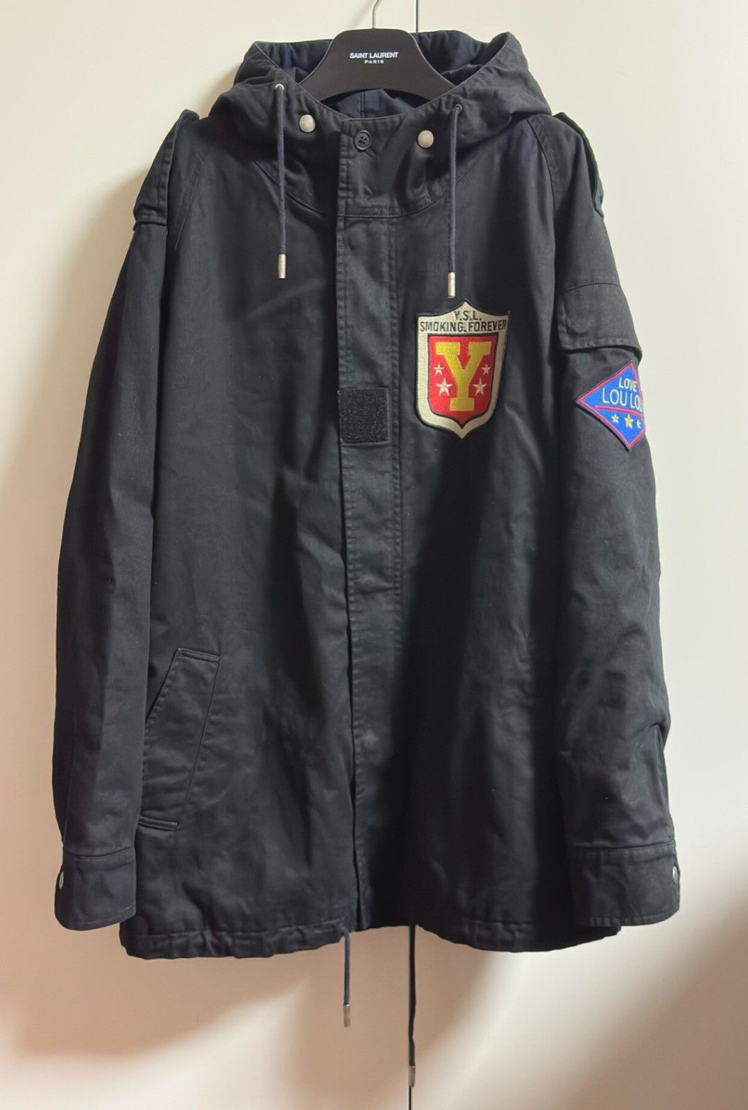 Saint Laurent Paris Saint Laurent Black Parka Coat Badge Patches Cotton Jacket Size US S / EU 44-46 / 1 - 1 Thumbnail