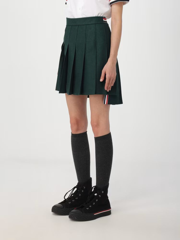 Thom Browne o1s22i1n0924 Flannel Mini Pleated Skirt in Green Size 26" / US 2 / IT 38 - 4 Thumbnail