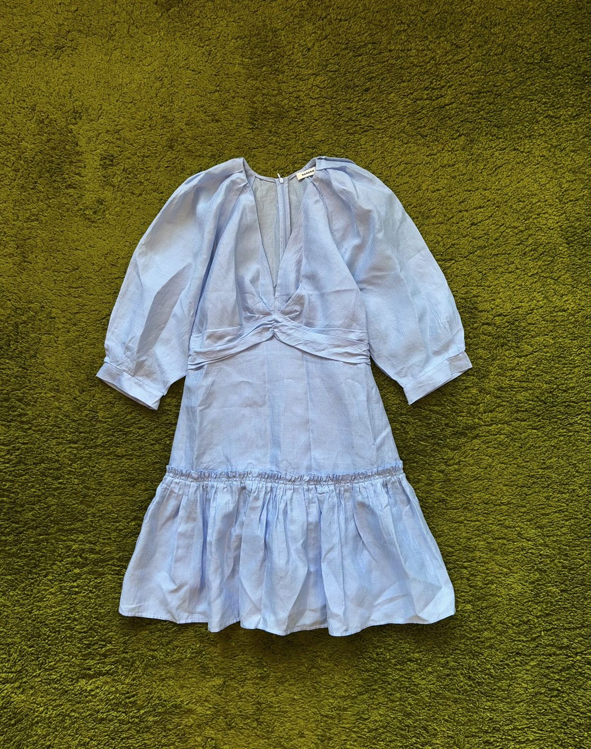 Sandro oldmoney style babydoll linen blend puff sleeve dress