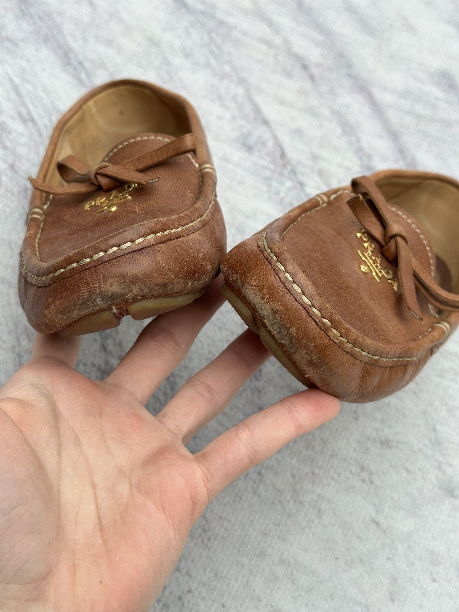 Prada Prada Slip On Loafers Brown Saffiano Leather Logo Size US 7 / IT 37 - 6 Thumbnail