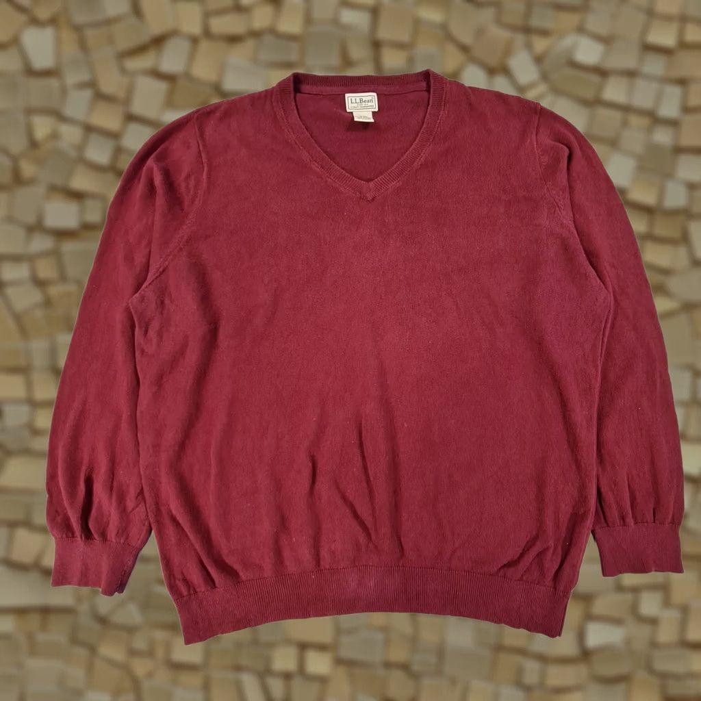 Vintage LL Bean Mens Jumper Burgundy Red XL Cotton Cashmere V-Neck Knitted Pullover Men’s Pullover Shirts Jumper Red XL Mens Size US XL / EU 56 / 4 - 1 Thumbnail