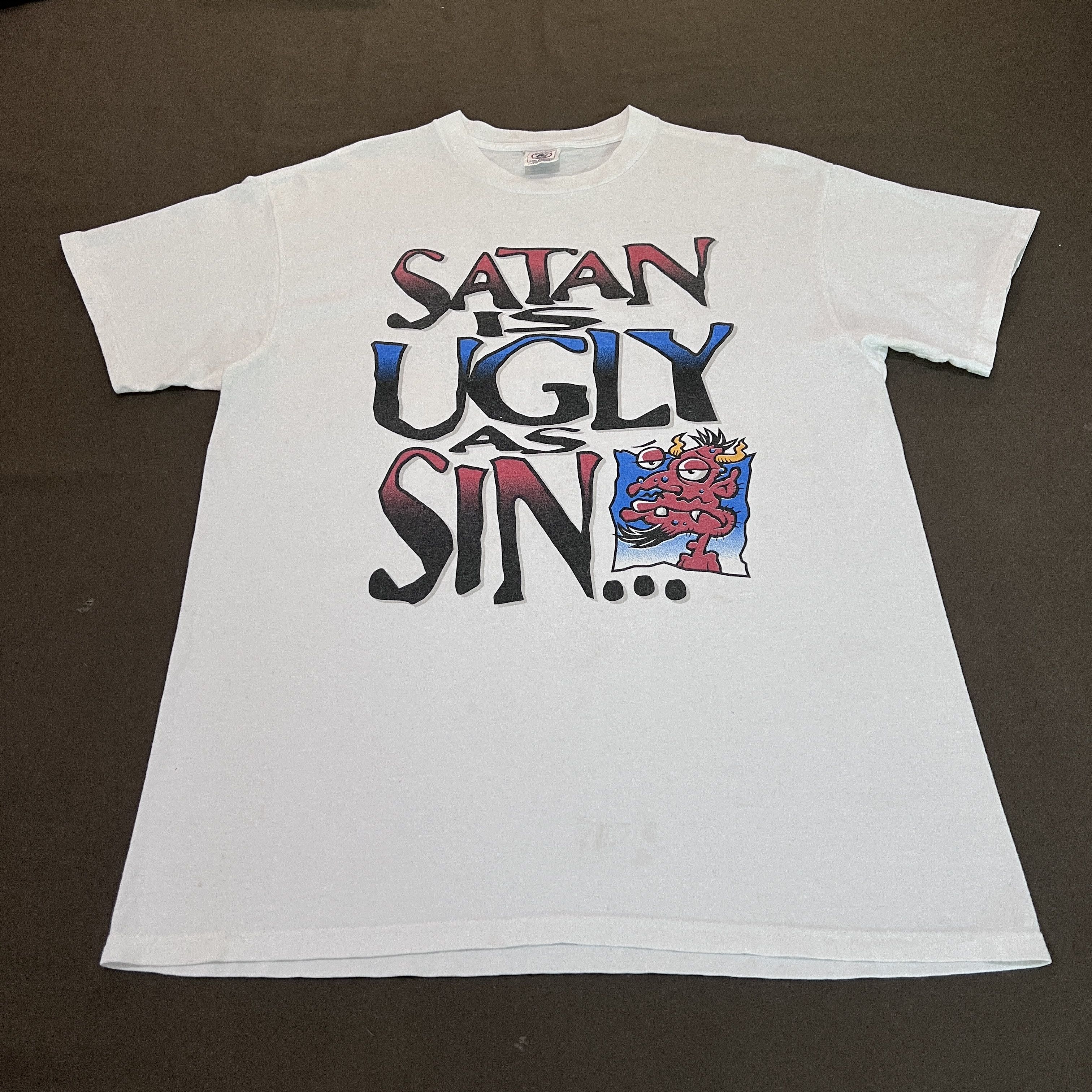 Vintage Vintage 90s Jesus Satan is ugly as sin Promo Tee Size US L / EU 52-54 / 3 - 2 Thumbnail