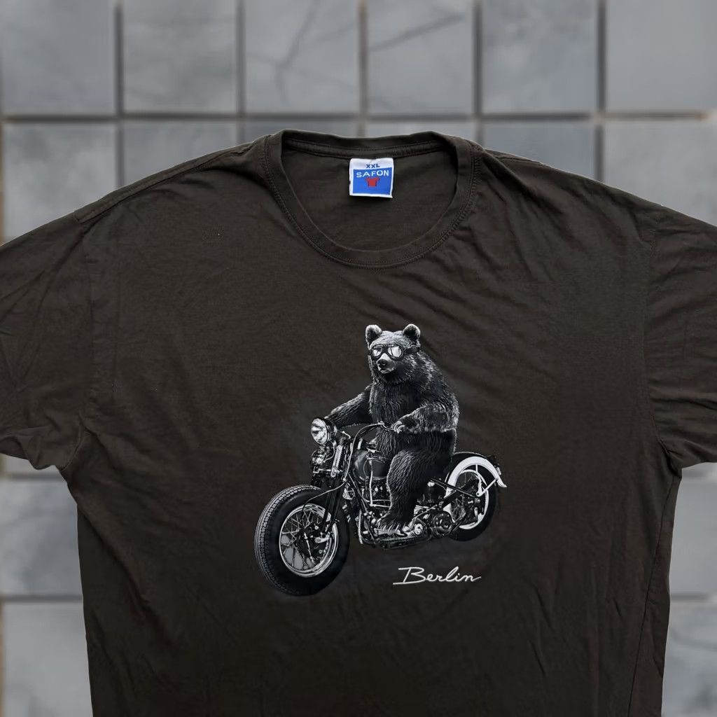 Vintage Safon Shirt Mens 2XL Brown Berlin Bear Motorcycle Graphic T-Shirt Tee Streetwear Size US XXL / EU 58 / 5 - 1 Thumbnail