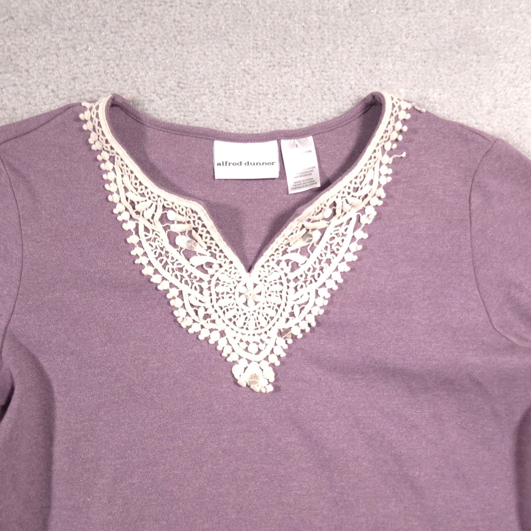 Vintage Alfred Dunner Shirt Womens Small Purple Crochet Sequin 3/4 Sleeve Tunic Top Size S / US 4 / IT 40 - 3 Thumbnail