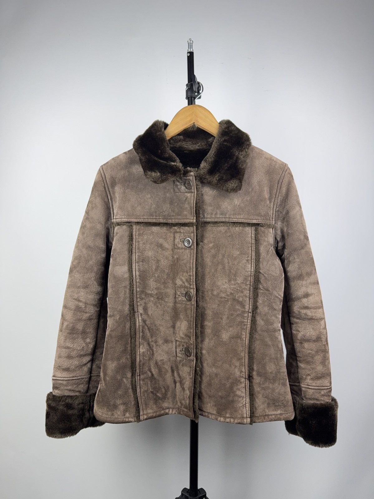 Gypsy Retro 00s Gipsy Brown Shearling Suede Leather Jacket Women S Size S / US 4 / IT 40 - 1 Thumbnail