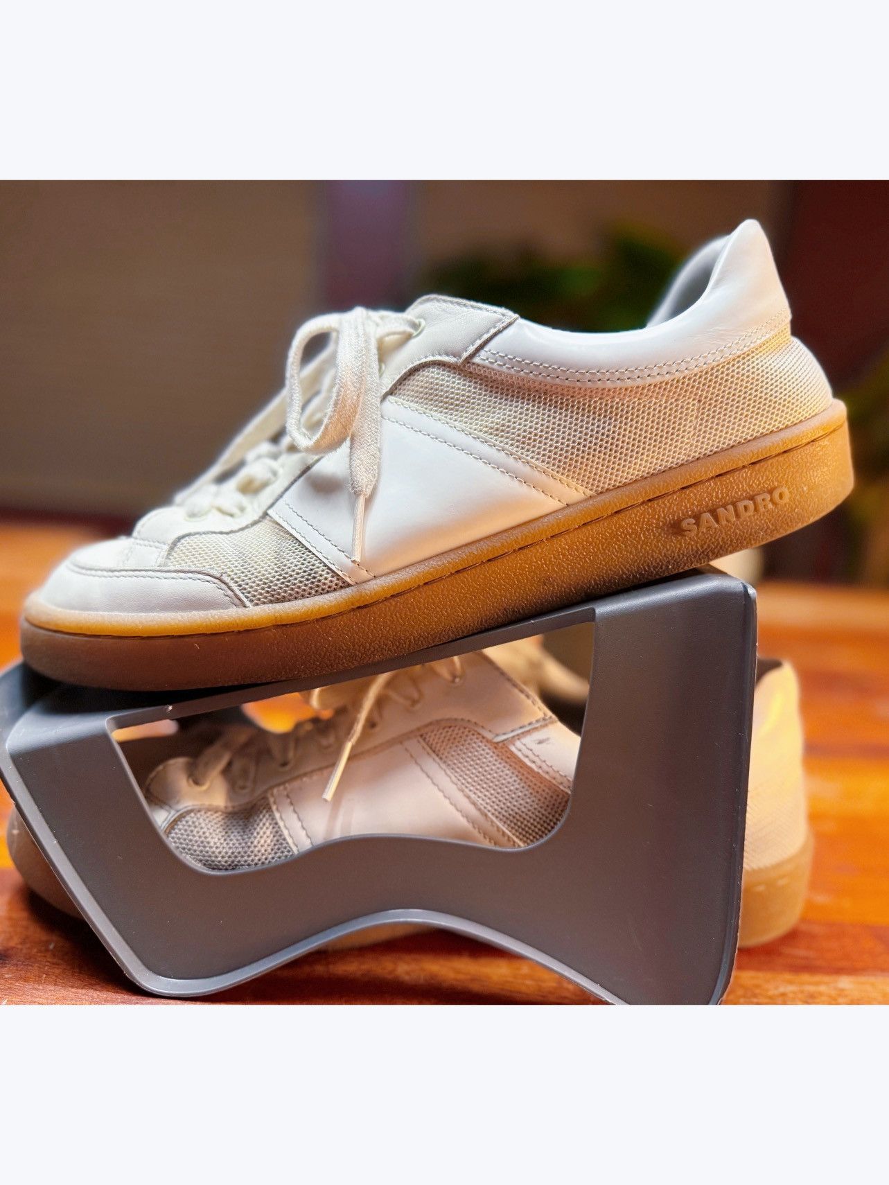 Sandro Sandro Paris White Leather & Mesh Low-Top Sneakers Size US 9 / EU 42 - 4 Thumbnail