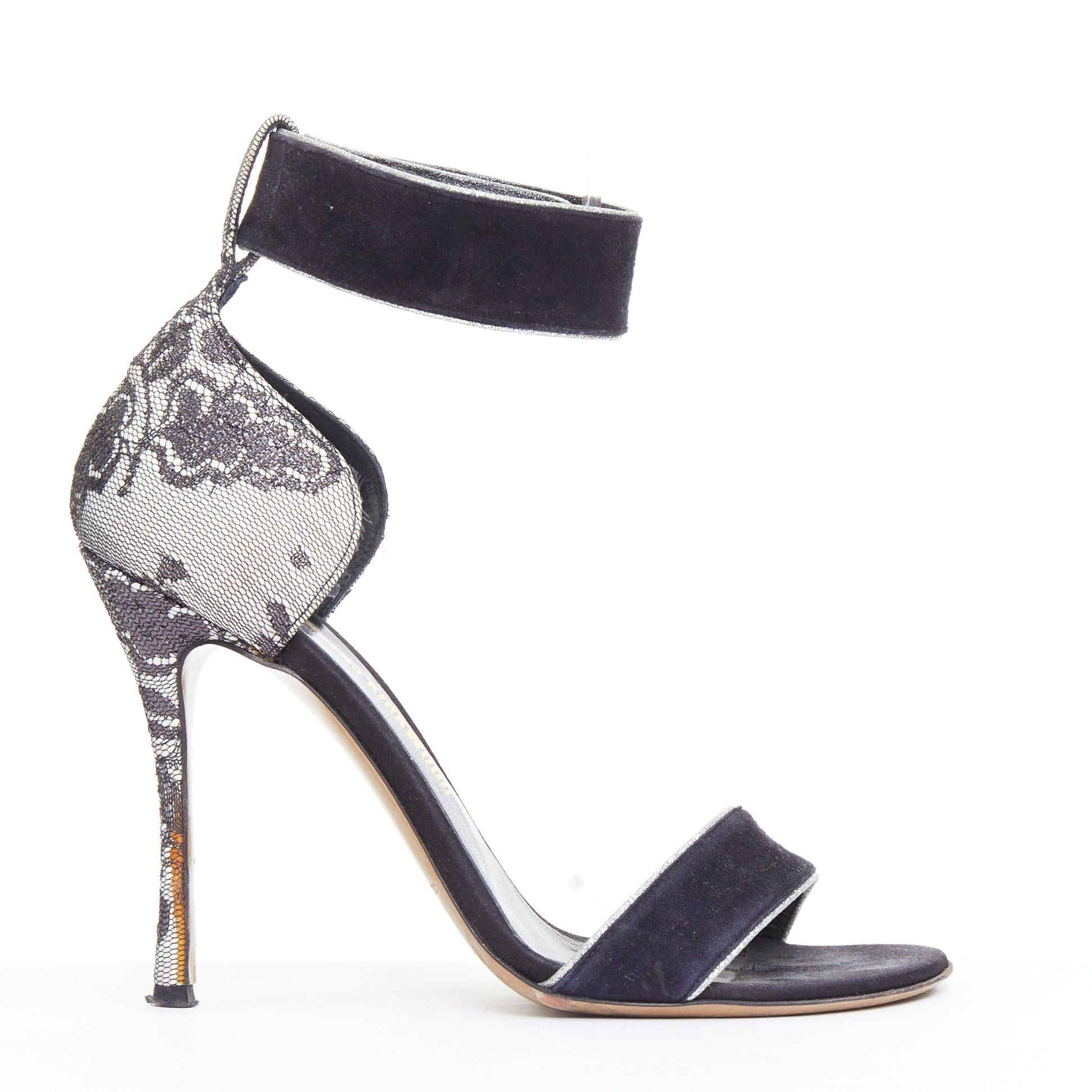 Nicholas Kirkwood NICHOLAS KIRKWOOD black suede grey lace overlay sandals EU36 Size US 6 / IT 36 - 1 Thumbnail