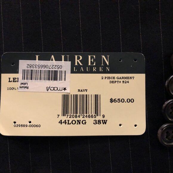 Ralph Lauren ralph lauren men's new wool 2pc suit size:44L pants:38/32 Size 44L - 7 Thumbnail