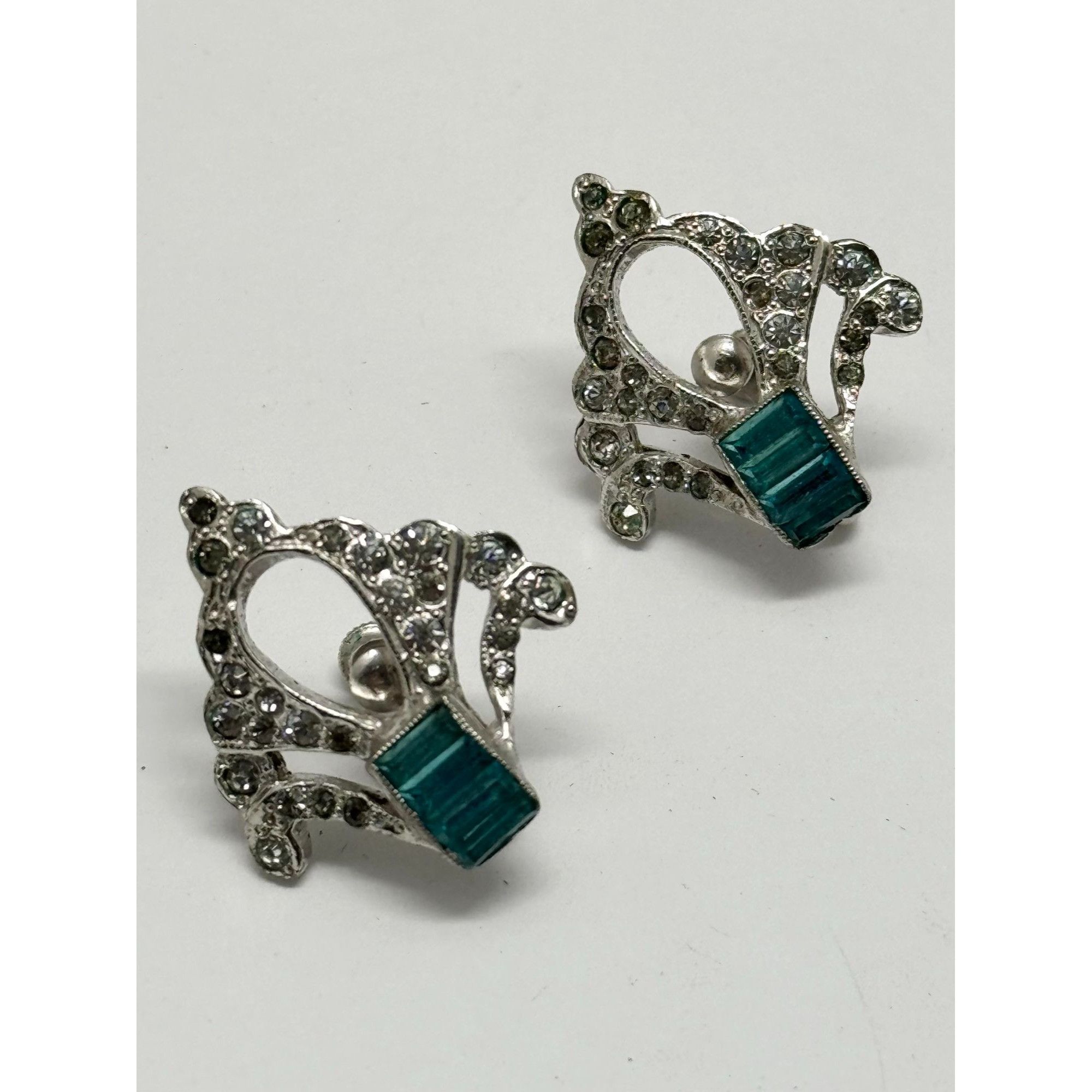 Vintage Art deco estate glass rhinestone earrings Size ONE SIZE - 1 Thumbnail