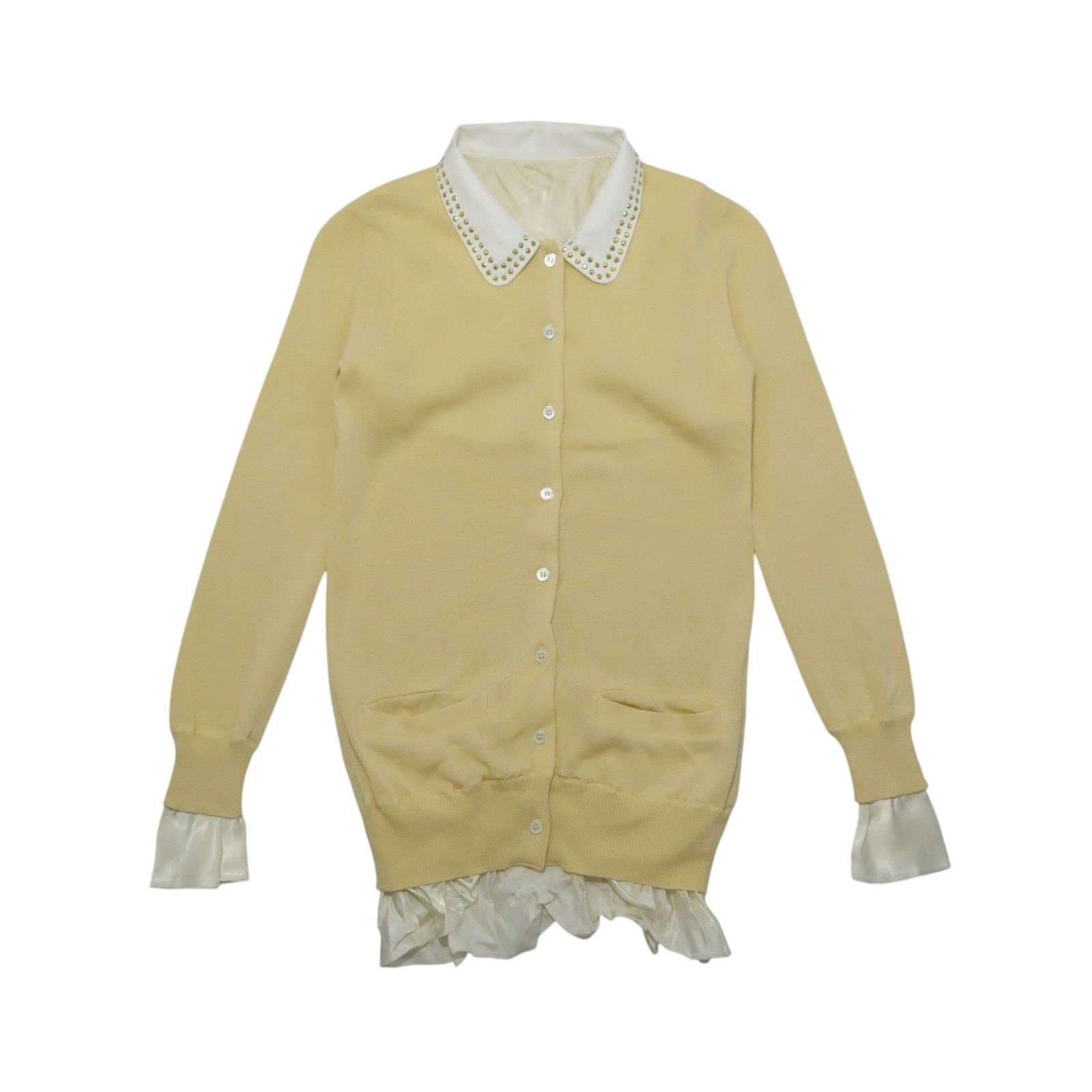 Sacai Sacai Ruffle Ribbed Shirt Cardigan Knit Studded Collar Size US S / EU 44-46 / 1 - 1 Thumbnail