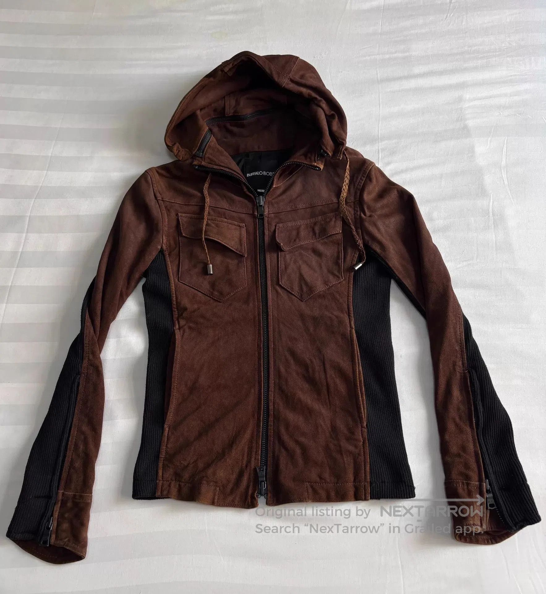 BUFFALO BOBS Hooded Faux Suede Jacket with Ribbed Sleeves. Size US S / EU 44-46 / 1 - 2 Thumbnail