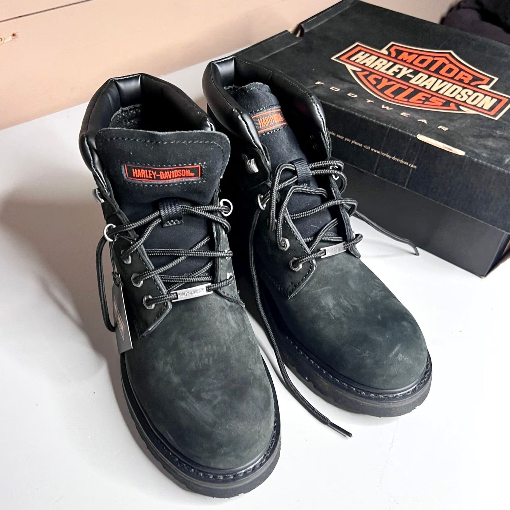 Harley Davidson Harley-Davidson Badlands Mens Leather Boots D91005 Black 10 NIB Rubber Outsole Non-Slip Lace Up Ankle Worn? Size US 9 / EU 42 - 7 Thumbnail