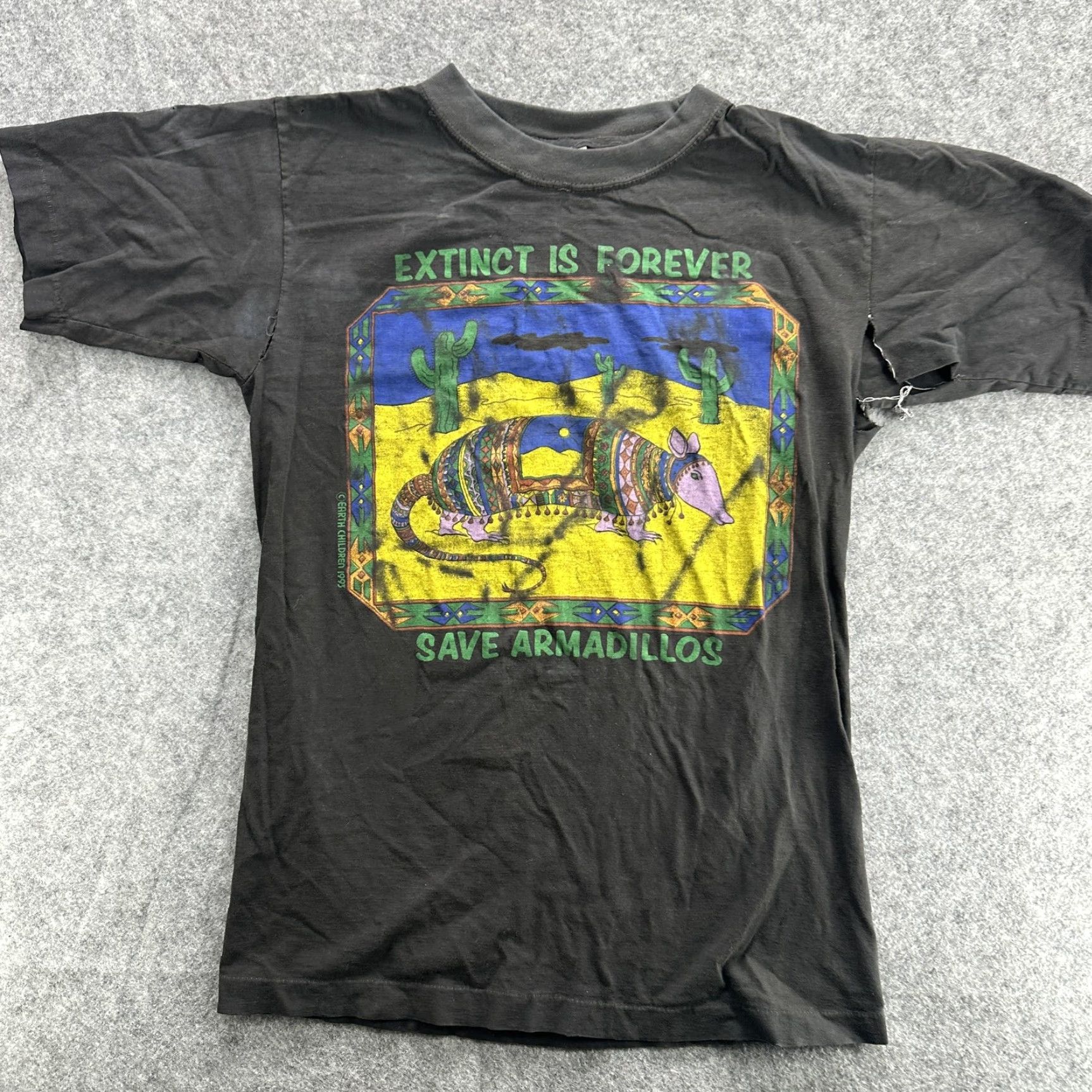 Vintage VINTAGE Earth Children Save Armadillos T-Shirt Mens Medium Black 90s Armadillo Graphic Extinct Is Forever Mens Size US M / EU 48-50 / 2 - 2 Thumbnail