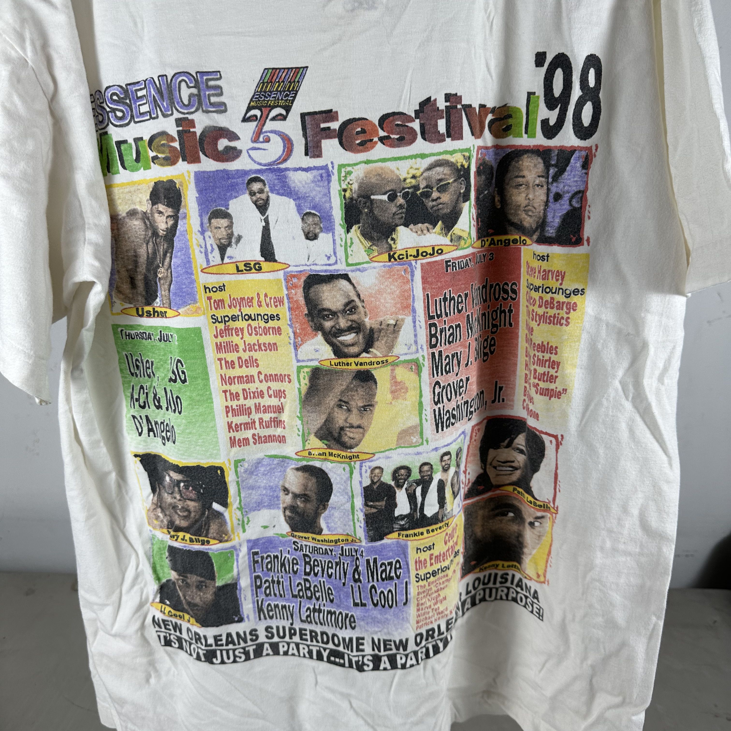 Vintage 1998 D' Angelo Mary J Blige LL Cool J Festival Hip Hop Tee Size US XL / EU 56 / 4 - 4 Thumbnail