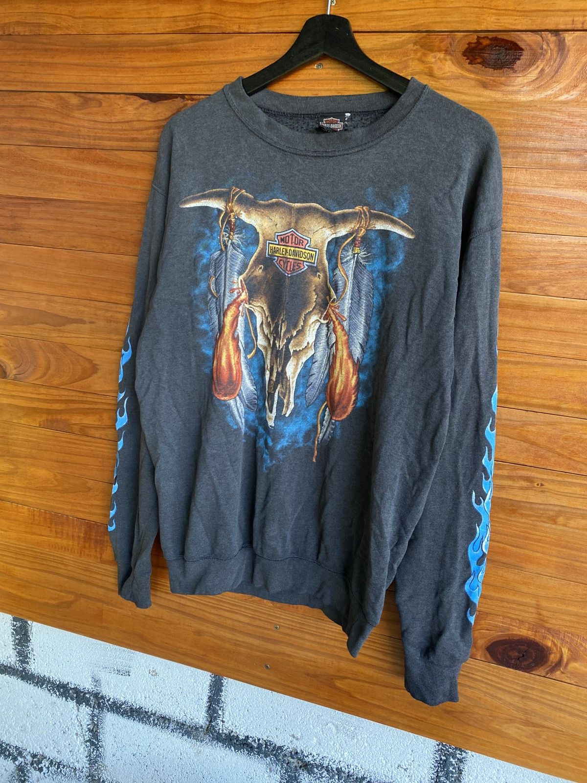 Harley Davidson Vintage 1985 Harley-Davidson Skull Bull Flames Sweatshirt Size US M / EU 48-50 / 2 - 4 Thumbnail
