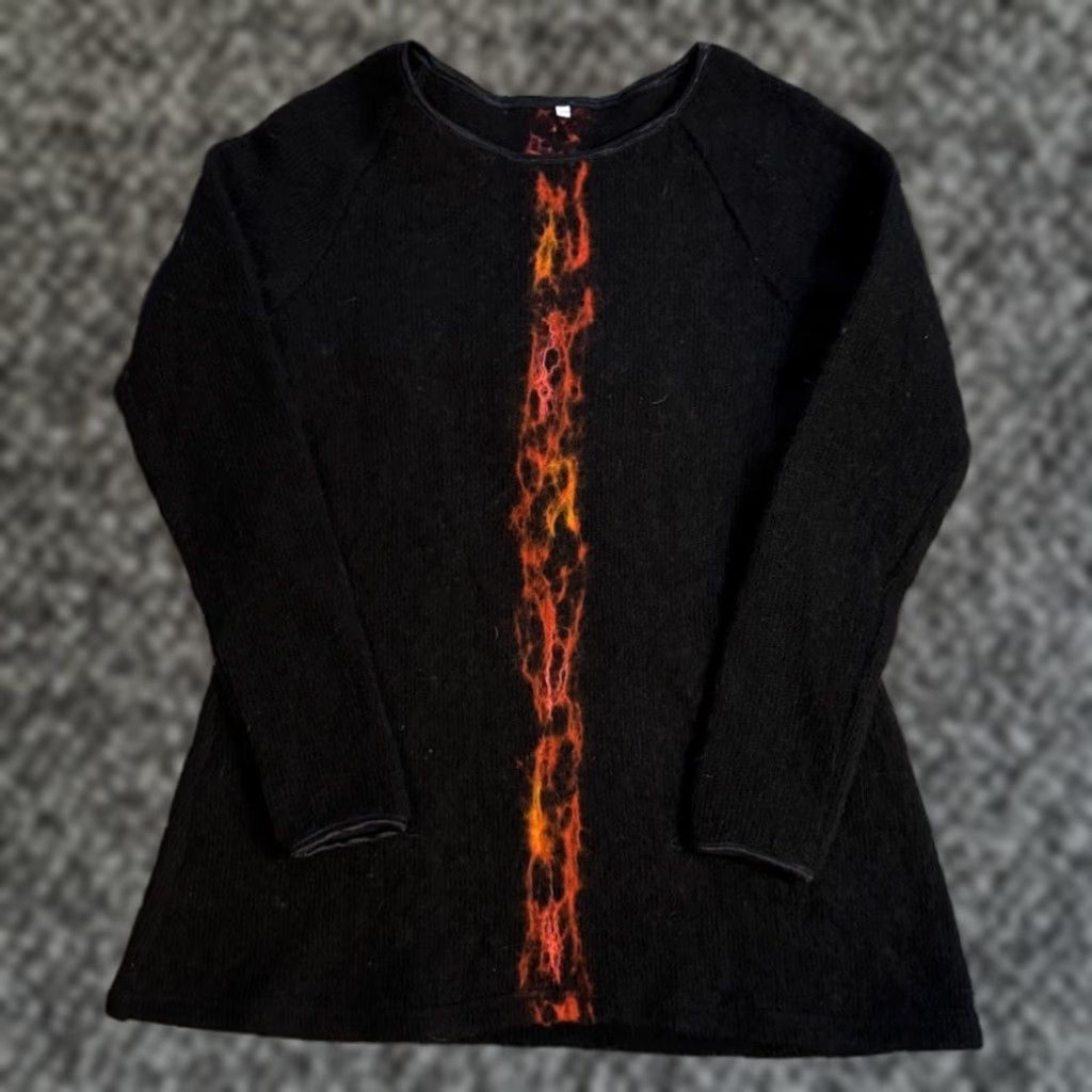 Vintage Gjoska Sweater Women's XS Black 100% Wool Lava Pattern Slim Pullover Art Outdoor - Fall Winter Women’s (Pattern: Lava) Size XS / US 0-2 / IT 36-38 - 1 Thumbnail