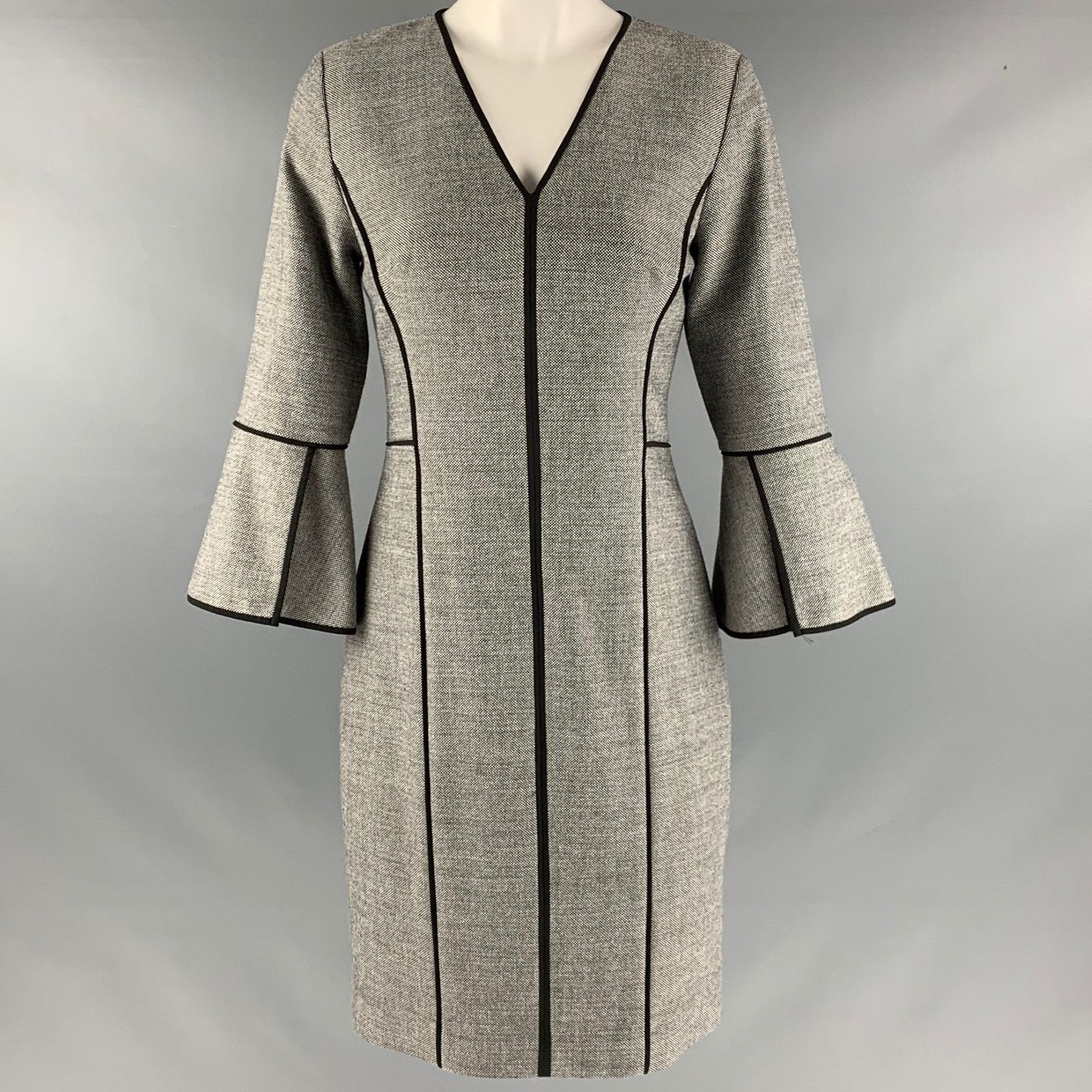 Black White Polyester Blend Nailhead 3/4 Sleeves Dress