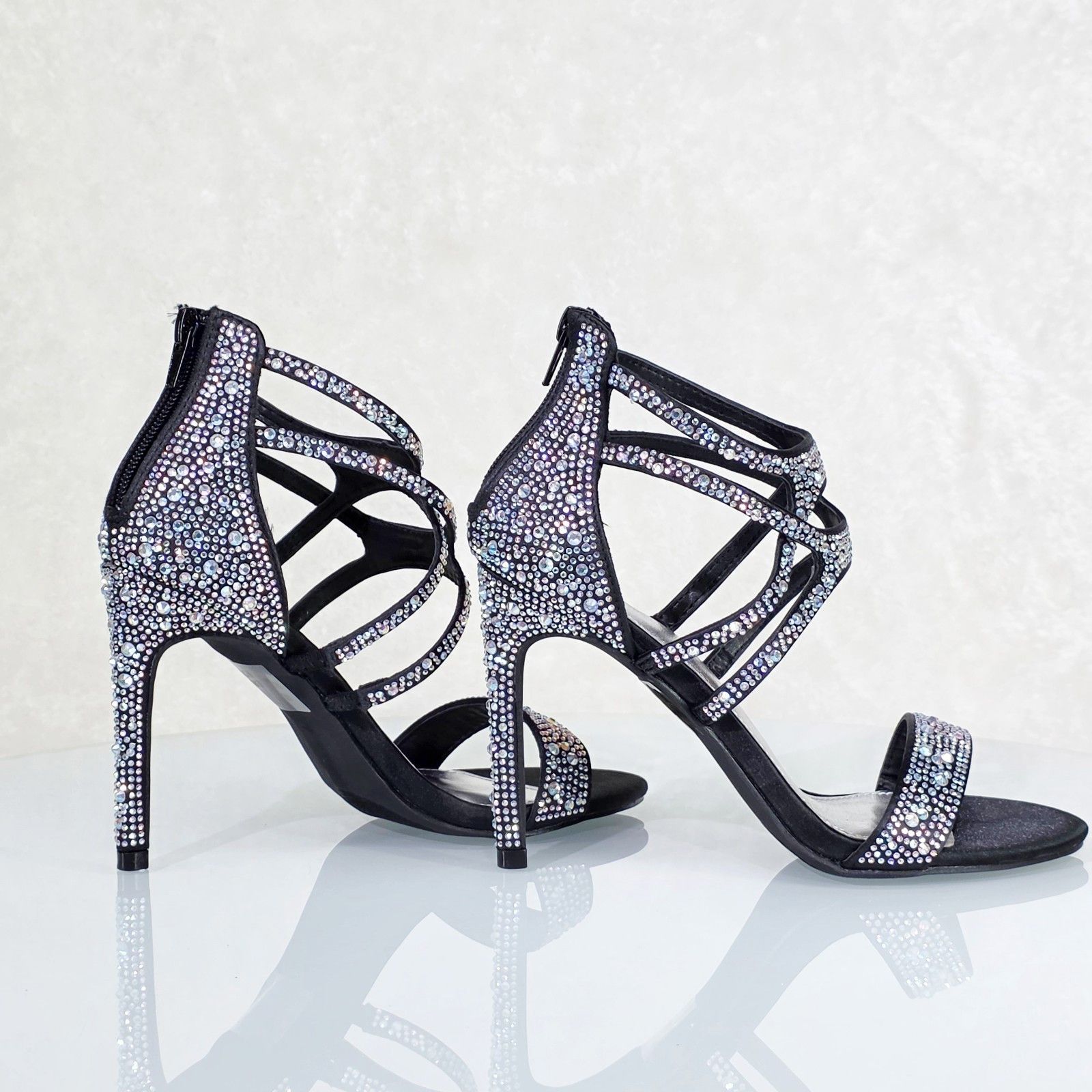 Other Nilla Black Satin Rhinestone Caged High Heel Closed Back Sho Size US 6 / IT 36 - 3 Thumbnail