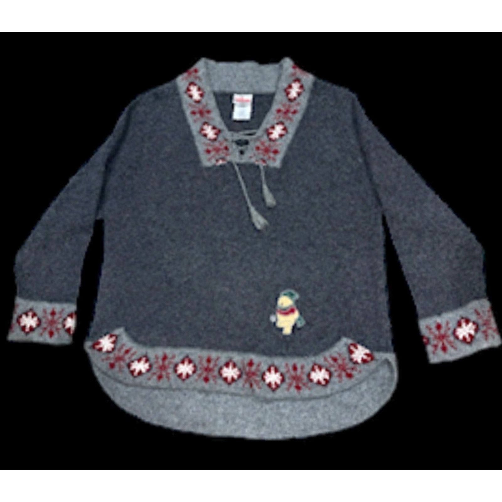 Disney Disney Winnie the Pooh Winter Sweater Womens M Lace Up Neck Gray Knit Pullover Size M / US 6-8 / IT 42-44 - 2 Thumbnail