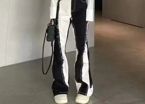 Other Black And White Color Contrast High Waist Baggy Jeans Size US 32 / EU 48 - 1 Thumbnail