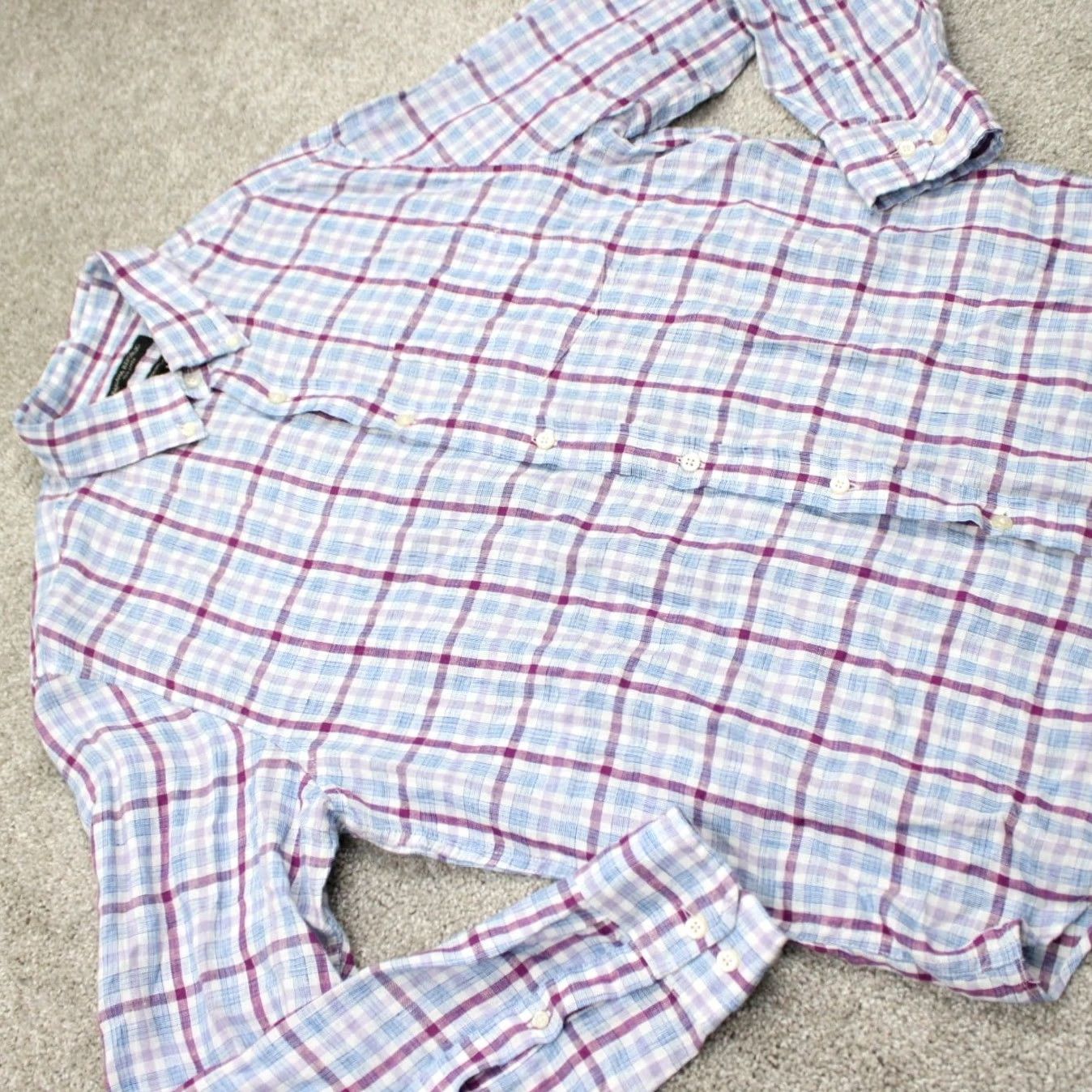 Banana Republic Banana Republic Shirt Mens Medium Red/Blue 100% Linen L/S Button-Up Plaid Casual Preppy Vintage: No, Regular Fit? Size US M / EU 48-50 / 2 - 7 Thumbnail