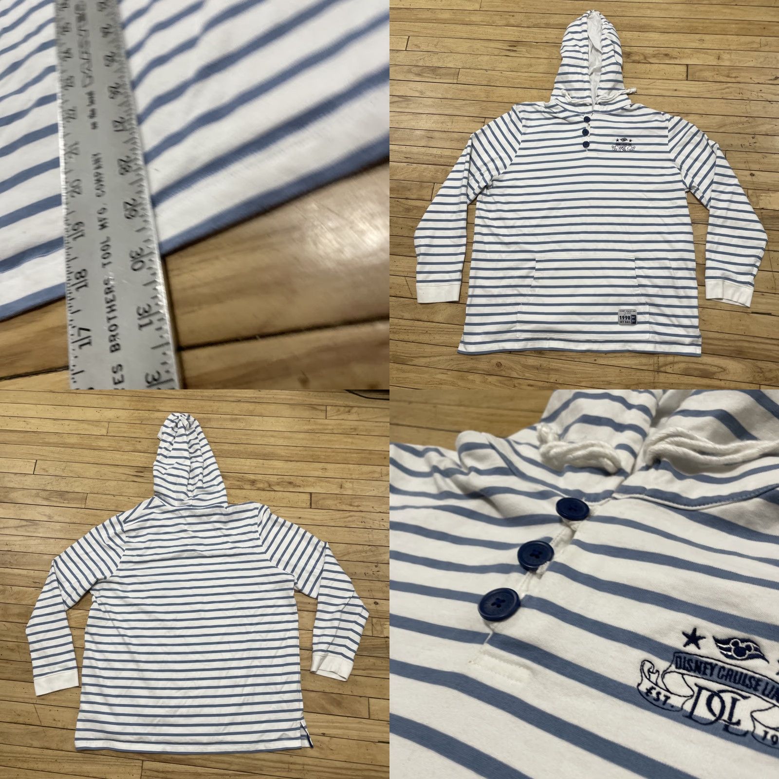 Disney VINTAGE DISNEY Cruise Line Sweater 3XL Henley Hoodie White Blue Stripe Women Adult XXXL Pullover Cotton Polyester Button Lined Money Theme Size XXL / US 16-18 / IT 52-54 - 9 Thumbnail