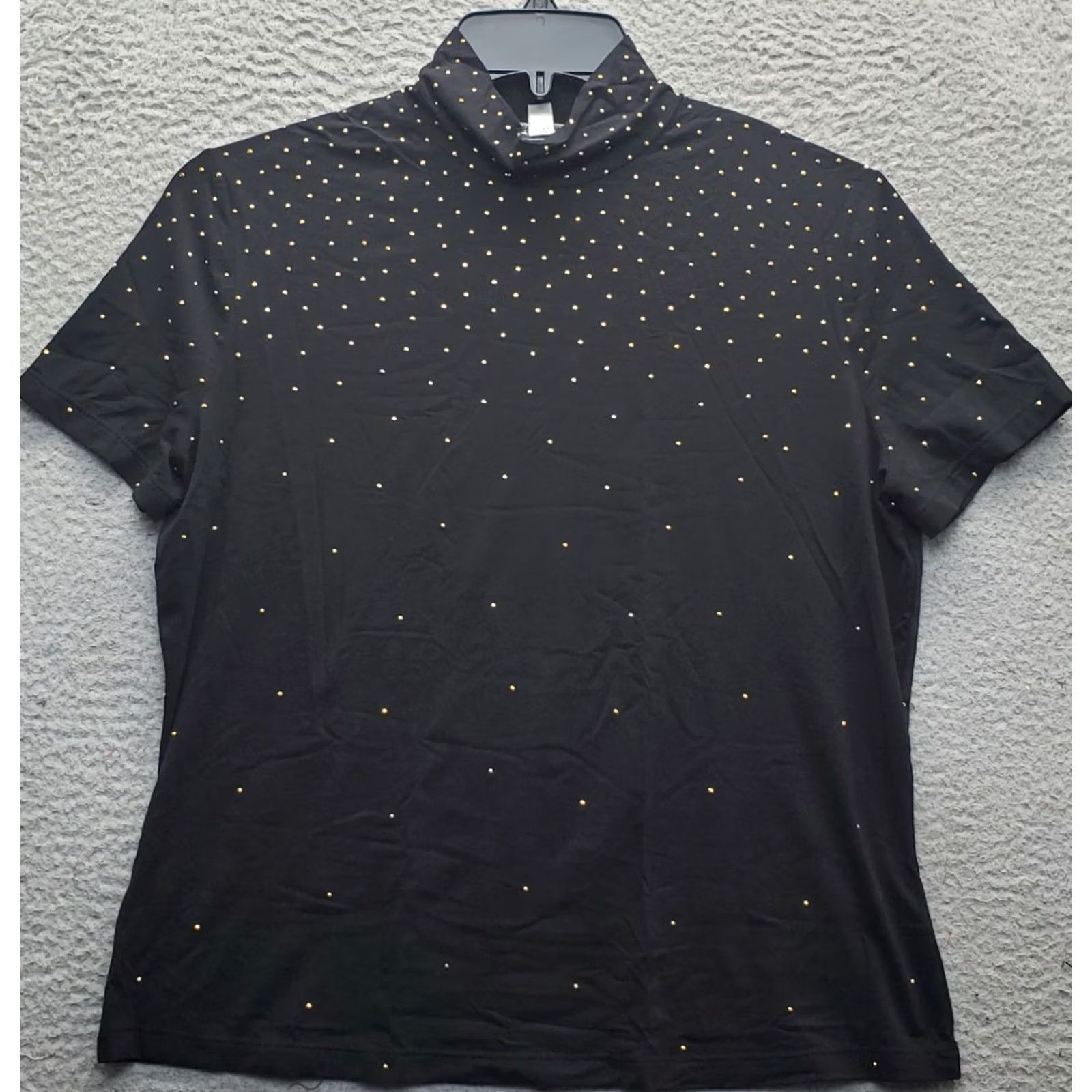 St. John St. John Blouse Womens Size L Black Beaded Short Sleeve Turtleneck Pullover Size L / US 10 / IT 46 - 2 Thumbnail