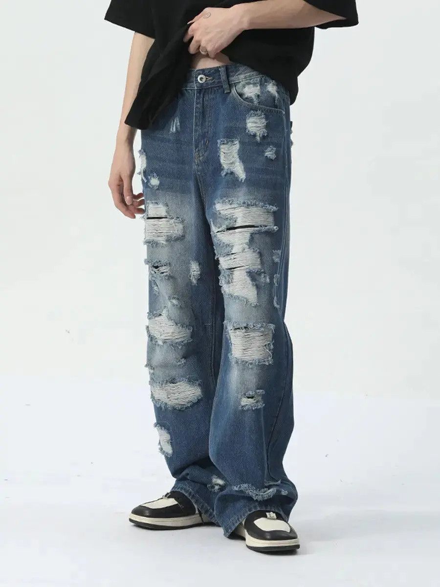 Japanese Brand Retro loose hip-hop ripped jeans Size US 32 / EU 48 - 3 Thumbnail