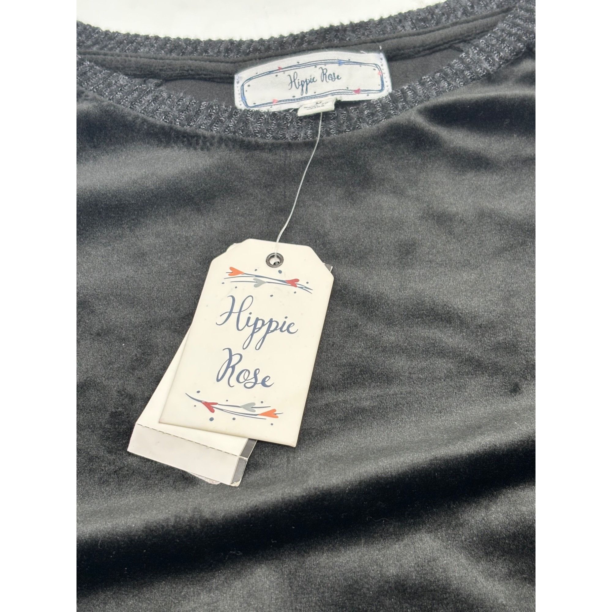 Other Hippie Rose Juniors' Velvet Inlay Raglan Sleeve Top, Black, Size M / US 6-8 / IT 42-44 - 6 Thumbnail