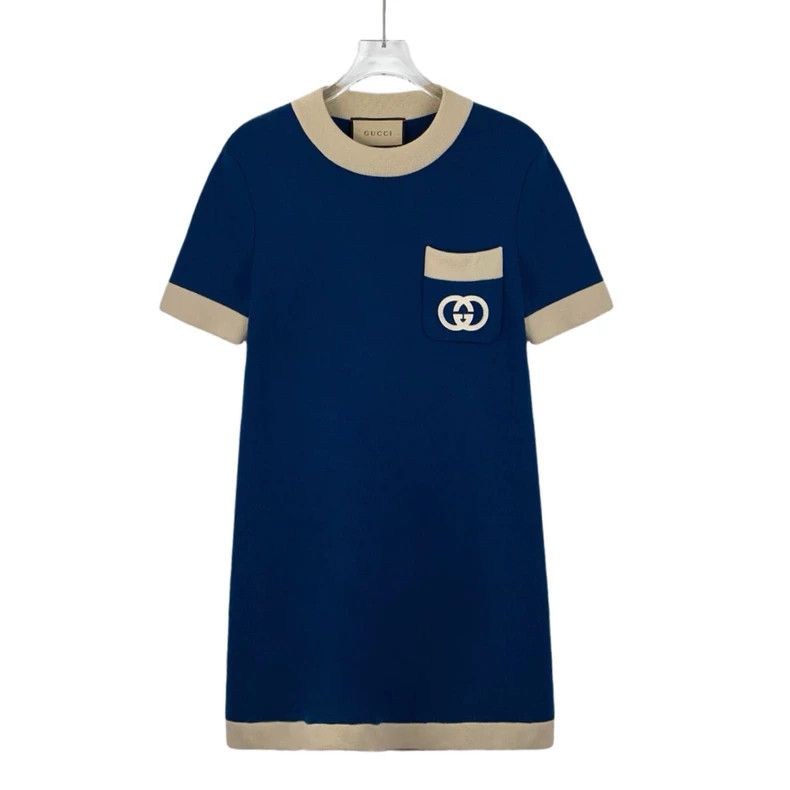 Gucci Gucci Dark blue logo embroidered wool round-neck short-sle Size S / US 4 / IT 40 - 1 Thumbnail