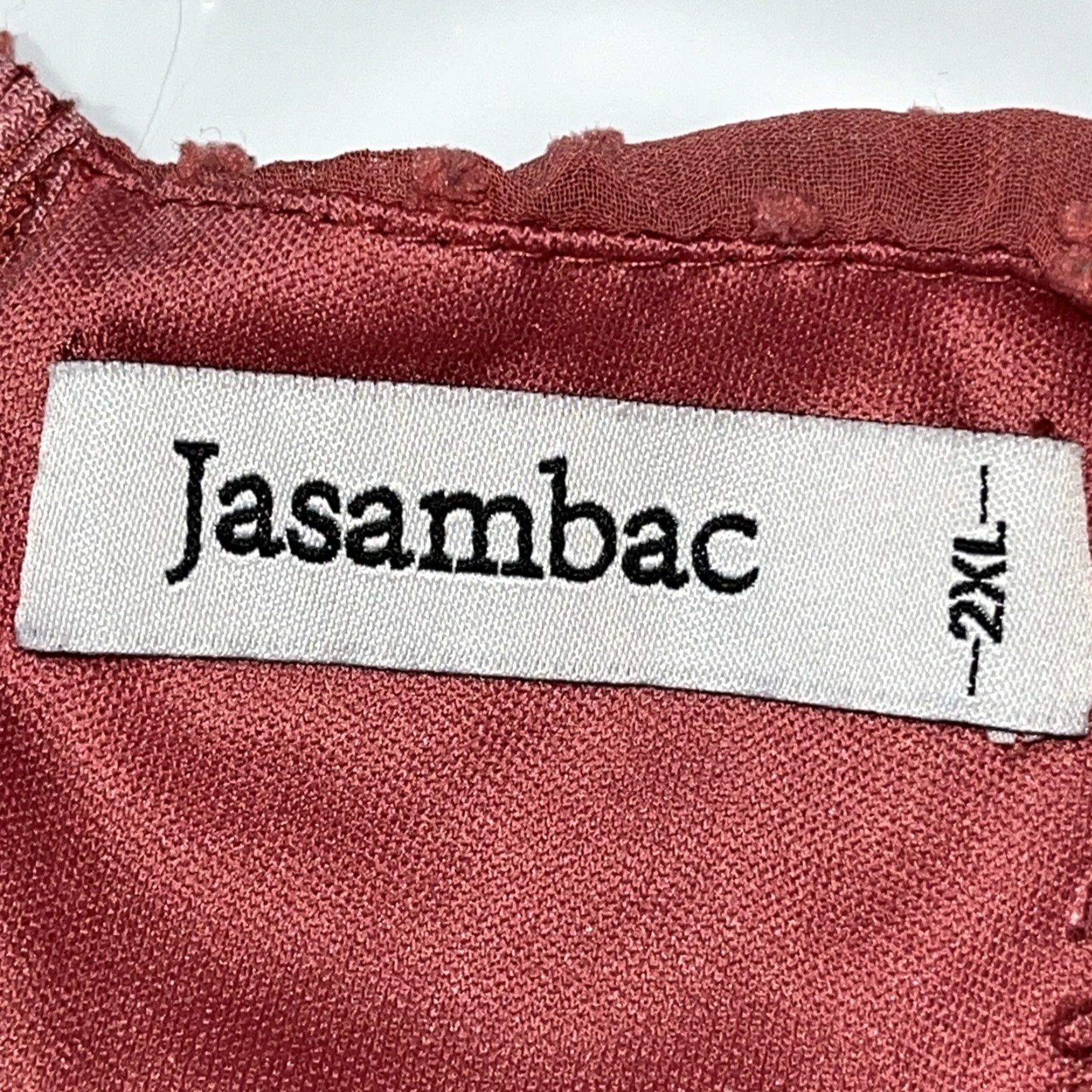 Vintage JASAMBAC Dusty Rose DRESS V-neck High Waist Swiss Minky Dot Chiffon Long Sleeves Size XXL / US 16-18 / IT 52-54 - 2 Thumbnail
