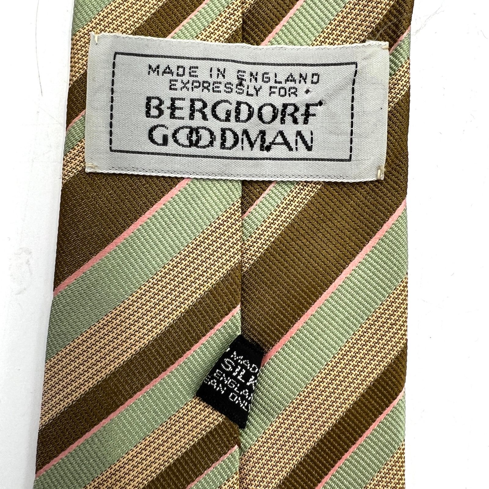Bergdorf Goodman Bergdorf Goodman Tie Silk Stripes Brown Vintage Brown Green Size ONE SIZE - 3 Thumbnail