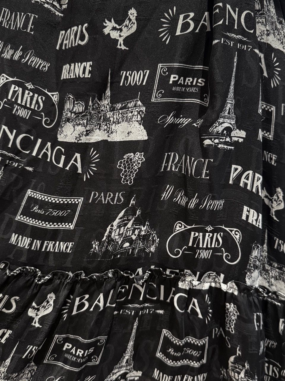 Balenciaga Balenciaga 2019 Black Parisian Logo Print Silk Midi Skirt Size 26" / US 2 / IT 38 - 6 Thumbnail