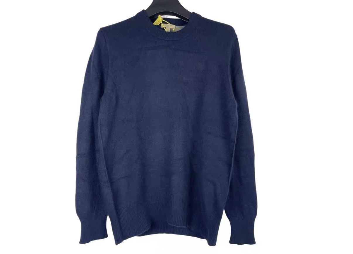 Burberry Burberry Navy Blue Check Detail Cashmere Sweater J31 Size US L / EU 52-54 / 3 - 1 Thumbnail
