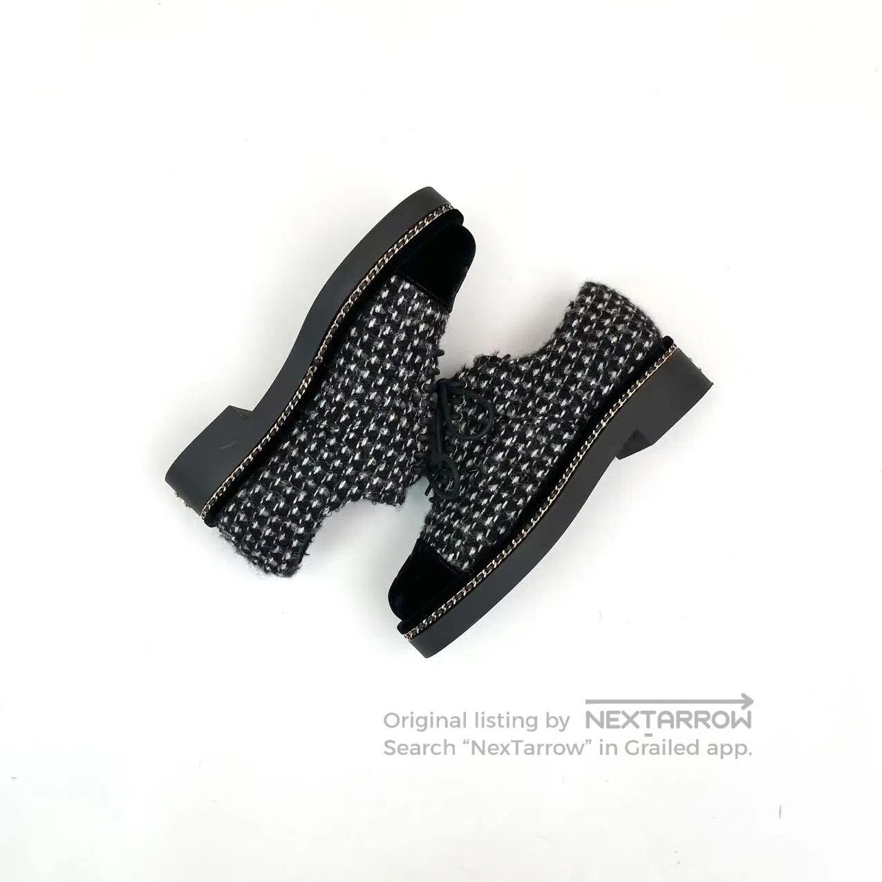 Chanel Chanel Tweed chain gray and black color-blocking loafers| Size US 5.5 / IT 35.5 - 3 Thumbnail