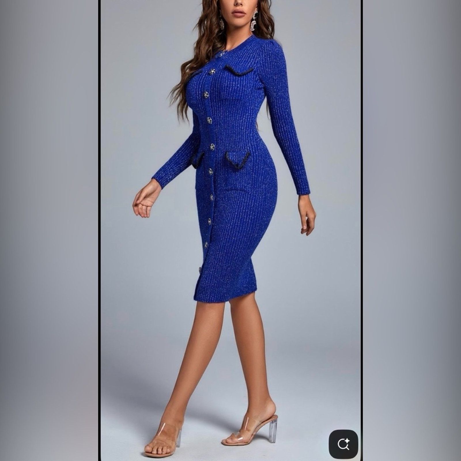 Other Shimmery and Chic Luxury Party Y2K Blue Knit Dress size S Size S / US 4 / IT 40 - 2 Thumbnail