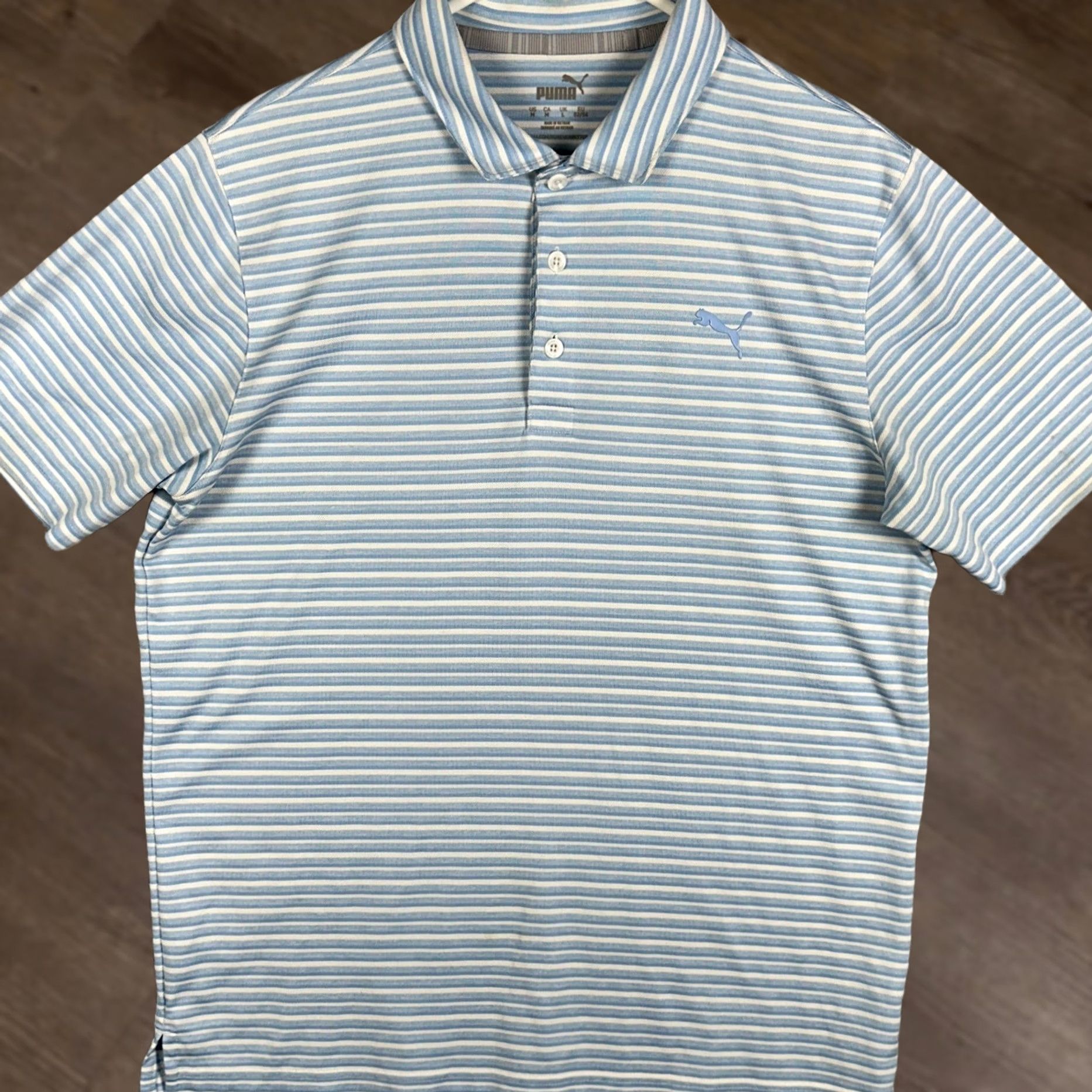 Puma PUMA Polo Shirt Mens M Blue White Golf Striped Performance Athletic Shirt Polo Short Sleeve Breathable Casual Activewear Golf core Size US M / EU 48-50 / 2 - 1 Thumbnail