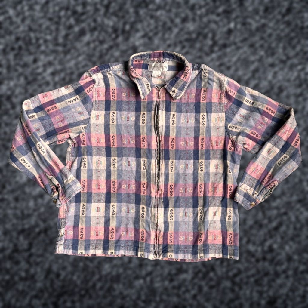 Vintage VINTAGE Dressbarn Jacket Womens XL Plaid Cotton Zip Western Metallic Thread Blue Size XL / US 12-14 / IT 48-50 - 1 Thumbnail