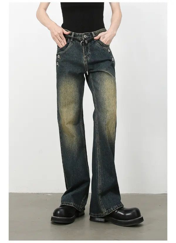 Japanese Brand Masuda x Kumi Retro button men's washed loose flared jeans Size US 34 / EU 50 - 3 Thumbnail