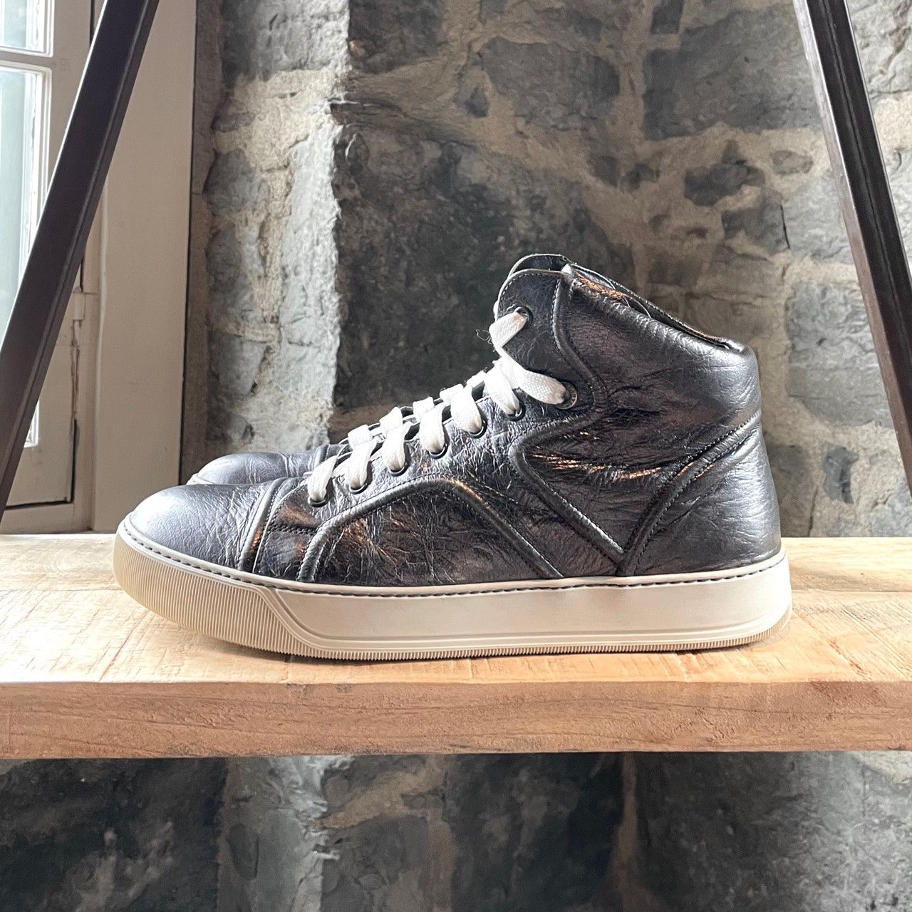 Lanvin Lanvin Gunmetal Metallic Leather High-top Sneakers Size US 8 / EU 41 - 6 Thumbnail