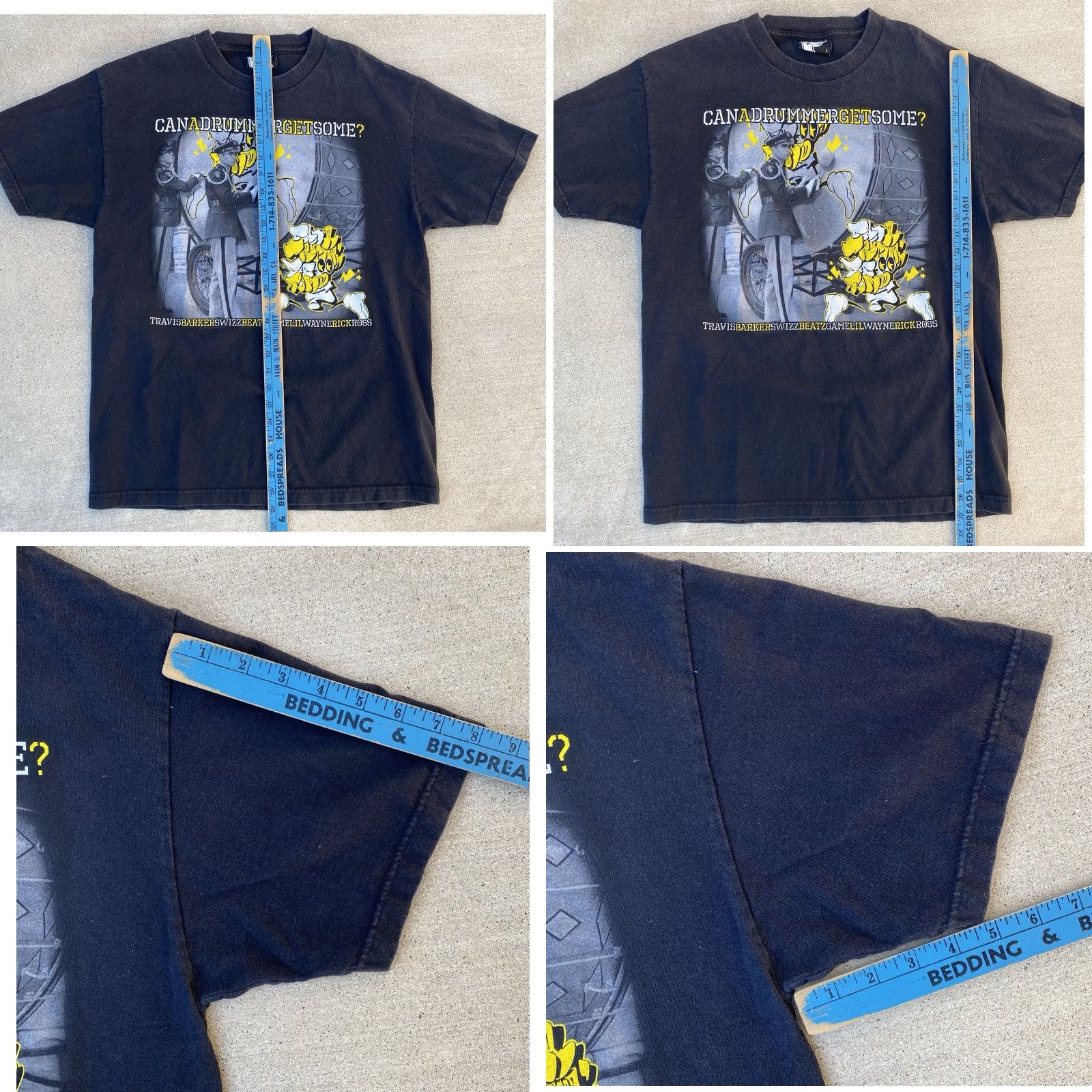 Barker Famous Stars & Straps Can A Drummer Get Some T-Shirt Black Short Sleeve L Mens Graphic Print Hip Hop Punk Rock 2000s 90s Theme Size US L / EU 52-54 / 3 - 11 Thumbnail