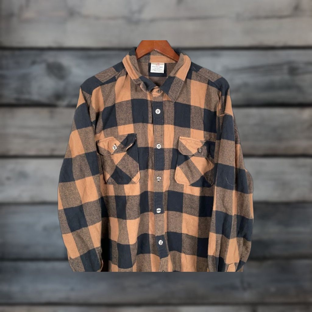 Rothco VINTAGE Rothco Men's Flannel Shirt 4XL Long Sleeve Button-Up Casual Workwear Brown Plaid Winter Size US XXL / EU 58 / 5 - 1 Thumbnail
