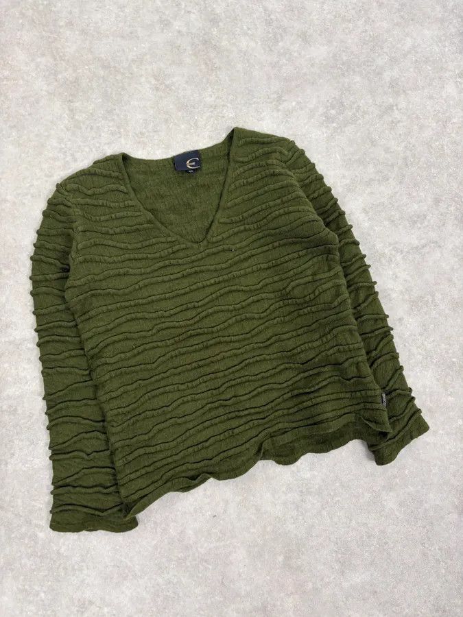 Just Cavalli 2000s Cavalli Olive Textured Wave Wool Sweater Size XS / US 0-2 / IT 36-38 - 4 Thumbnail