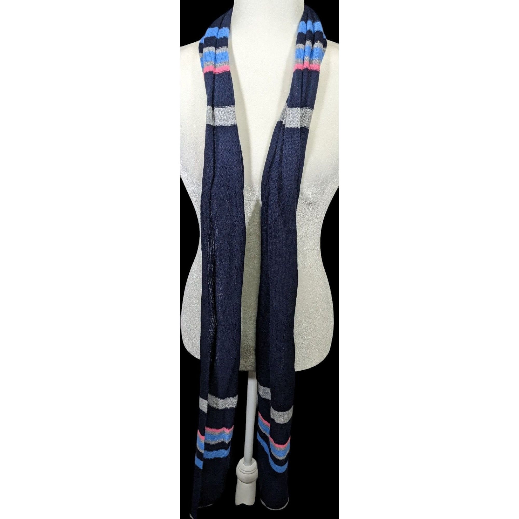 Other Hannah Rose 100% Cashmere Navy Blue Striped Scarf Size ONE SIZE - 3 Thumbnail